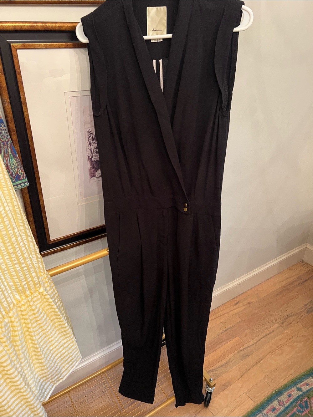 Anthropologie Sleeveless Black Jumpsuit - Elegant Draped V-Neck